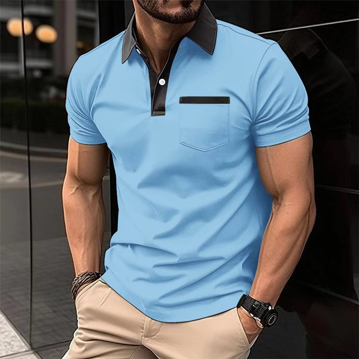 Slim Pocket Short-sleeved Polo T-shirt