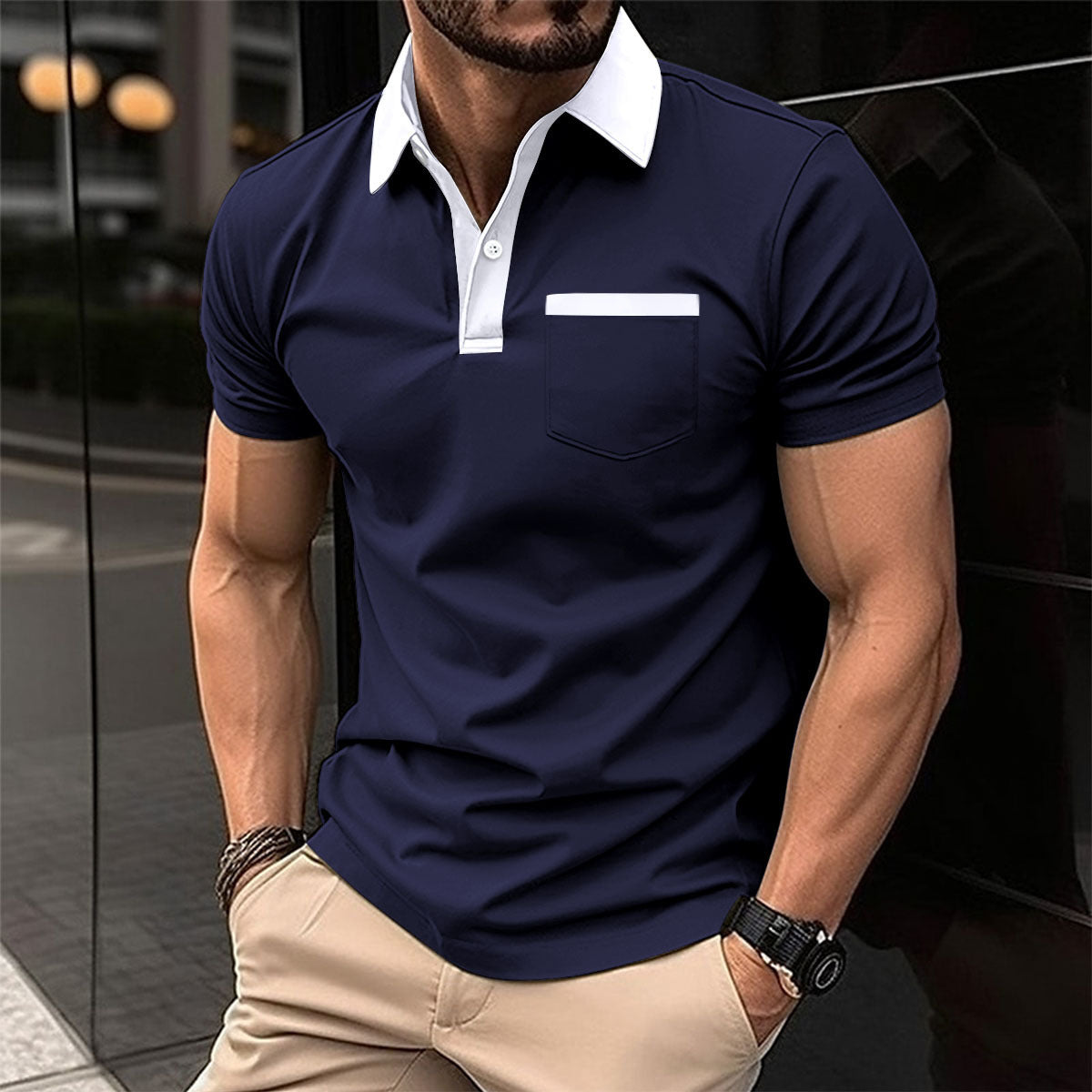Slim Pocket Short-sleeved Polo T-shirt
