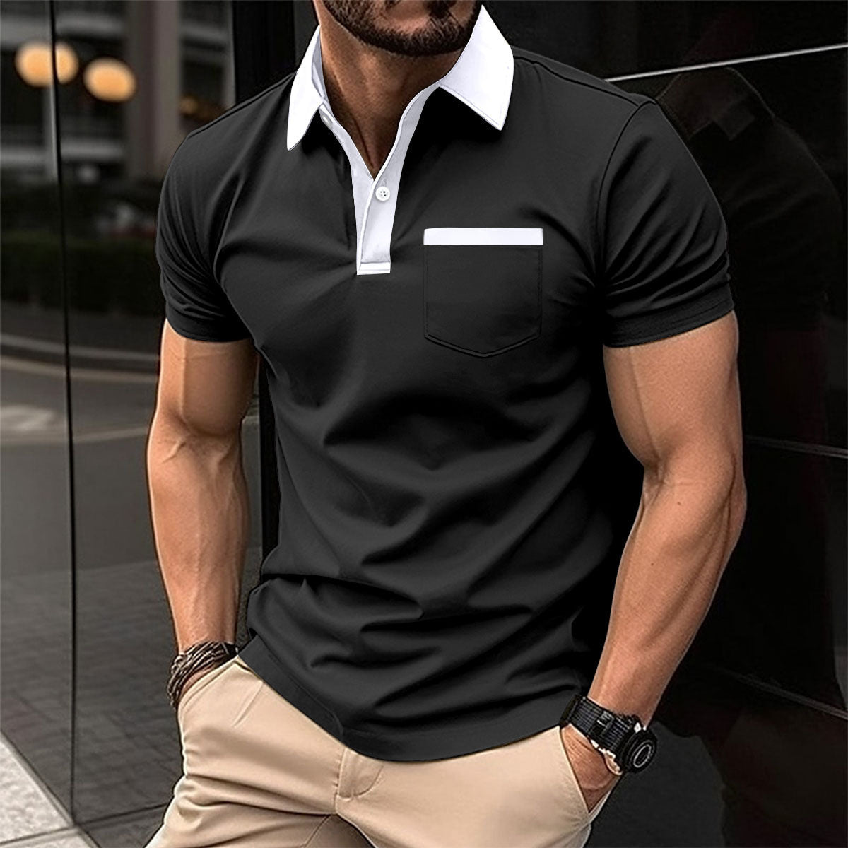Slim Pocket Short-sleeved Polo T-shirt
