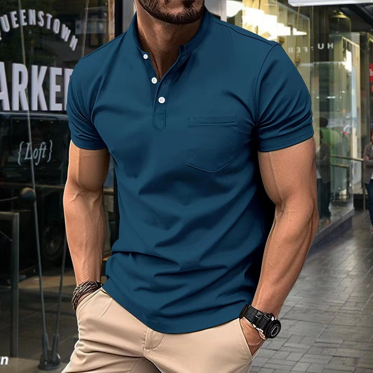 Summer V-neck Polo Shirt Button Short-sleeved Tops