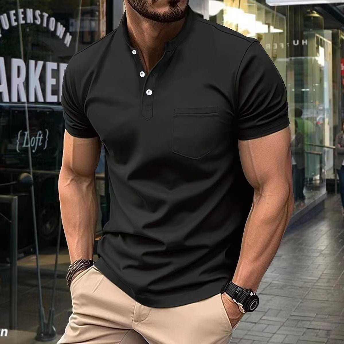 Summer V-neck Polo Shirt Button Short-sleeved Tops