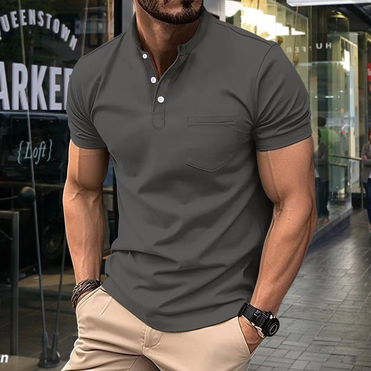 Summer V-neck Polo Shirt Button Short-sleeved Tops